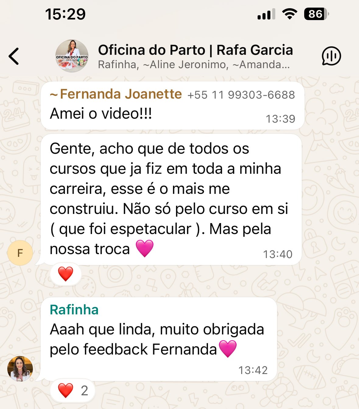 Depoimento de aluna da Oficina do Parto
